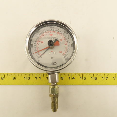 Noshok 0-6000PSI Glycerin Filled Pressure Gauge 4" Bottom Port 1/4" MIP Red Hand