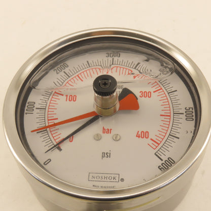 Noshok 0-6000PSI Glycerin Filled Pressure Gauge 4" Bottom Port 1/4" MIP Red Hand