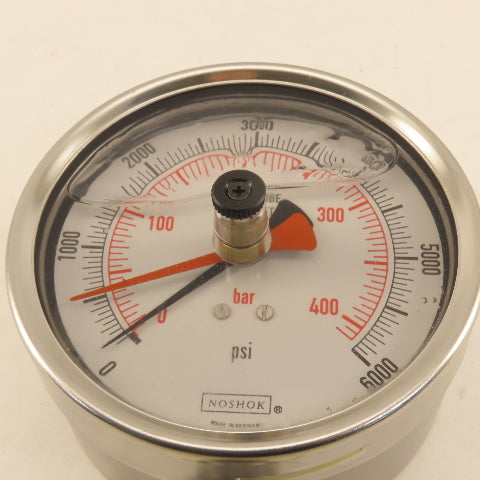 Noshok 0-6000PSI Glycerin Filled Pressure Gauge 4" Bottom Port 1/4" MIP Red Hand