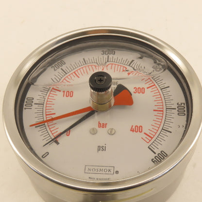 Noshok 0-6000PSI Glycerin Filled Pressure Gauge 4" Bottom Port 1/4" MIP Red Hand