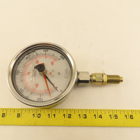 Noshok 0-6000PSI Glycerin Filled Pressure Gauge 4" Bottom Port 1/4" MIP Red Hand
