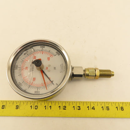 Noshok 0-6000PSI Glycerin Filled Pressure Gauge 4" Bottom Port 1/4" MIP Red Hand