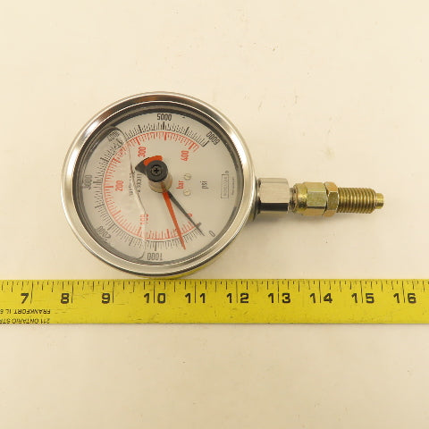 Noshok 0-6000PSI Glycerin Filled Pressure Gauge 4" Bottom Port 1/4" MIP Red Hand