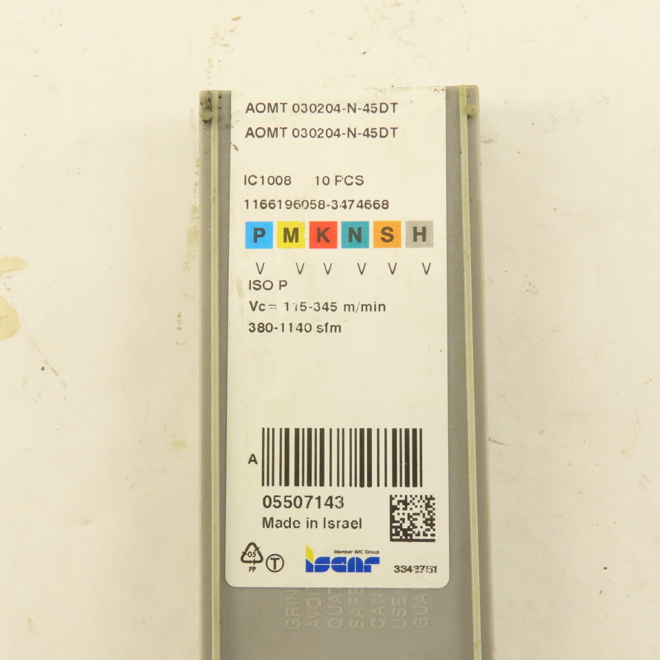 Iscar AOMT 030204-N-45DT Indexable Drilling Carbide Insert IC 1008 Lot Of 5