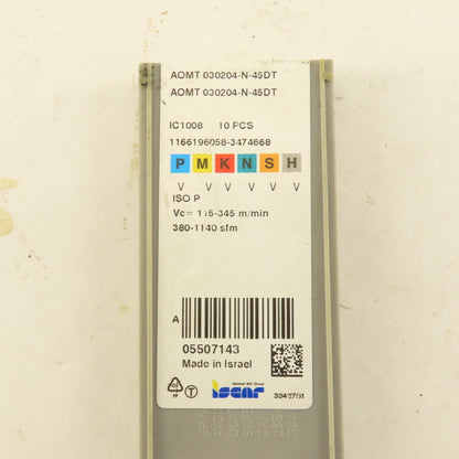 Iscar AOMT 030204-N-45DT Indexable Drilling Carbide Insert IC 1008 Lot Of 5
