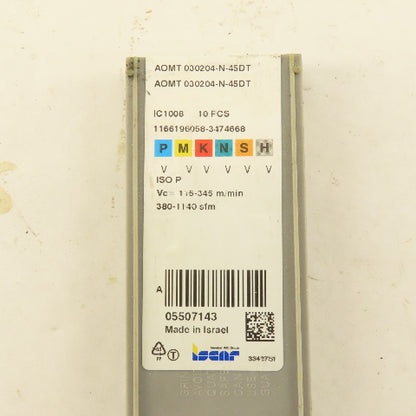 Iscar AOMT 030204-N-45DT Indexable Drilling Carbide Insert IC 1008 Lot Of 5