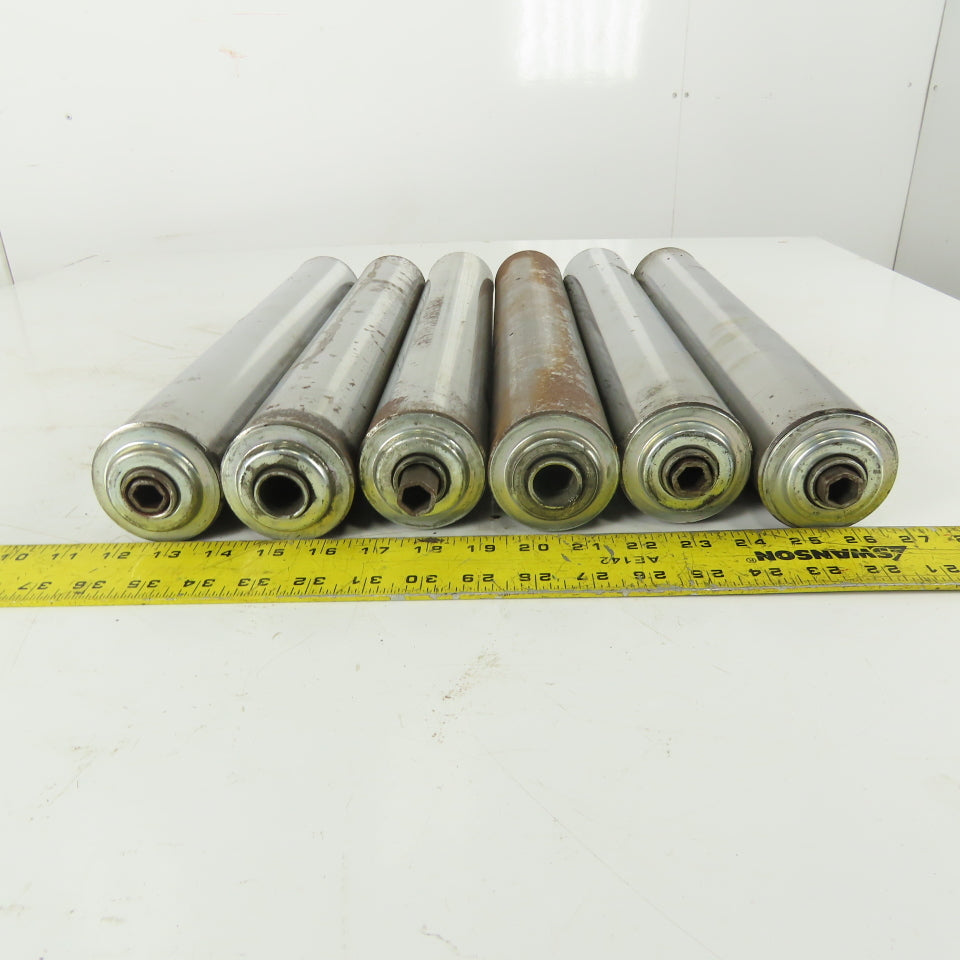 2-1/2" OD Gravity Conveyor Roller 16-1/2" Face Width 11/16" Hex Axle Lot Of 6