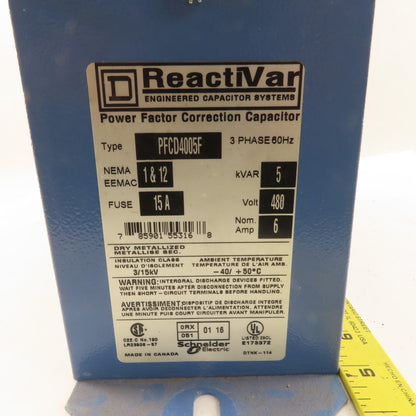 Square D PFCD4005F Power Factor Correction Capacitor Nema 1 & 12  kVAR 5 480V