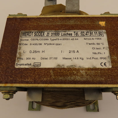 Merot Sodex 72-4-20001-42-A2 31433/06 0.25mH 215A 300Hz 1Ph Coil