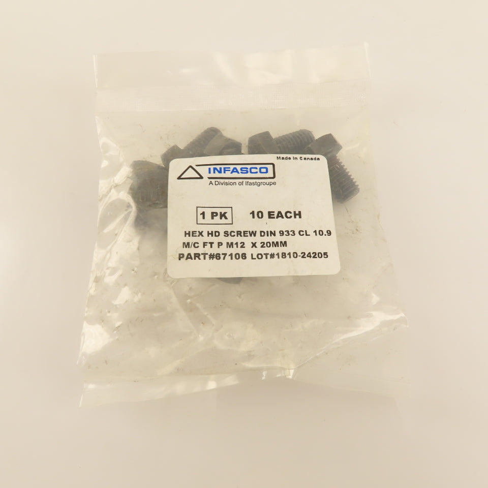M12 x 20mm Hex Head Metric Bolt CL 10.9 Lot Of 10