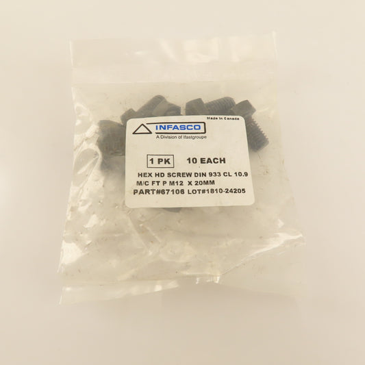 M12 x 20mm Hex Head Metric Bolt CL 10.9 Lot Of 10