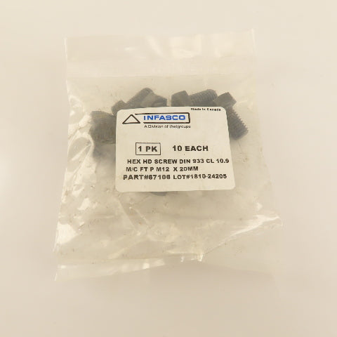M12 x 20mm Hex Head Metric Bolt CL 10.9 Lot Of 10
