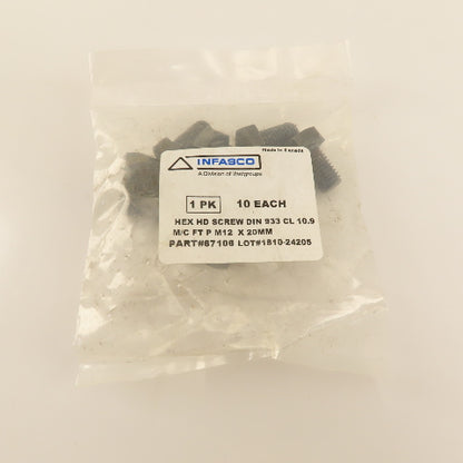 M12 x 20mm Hex Head Metric Bolt CL 10.9 Lot Of 10