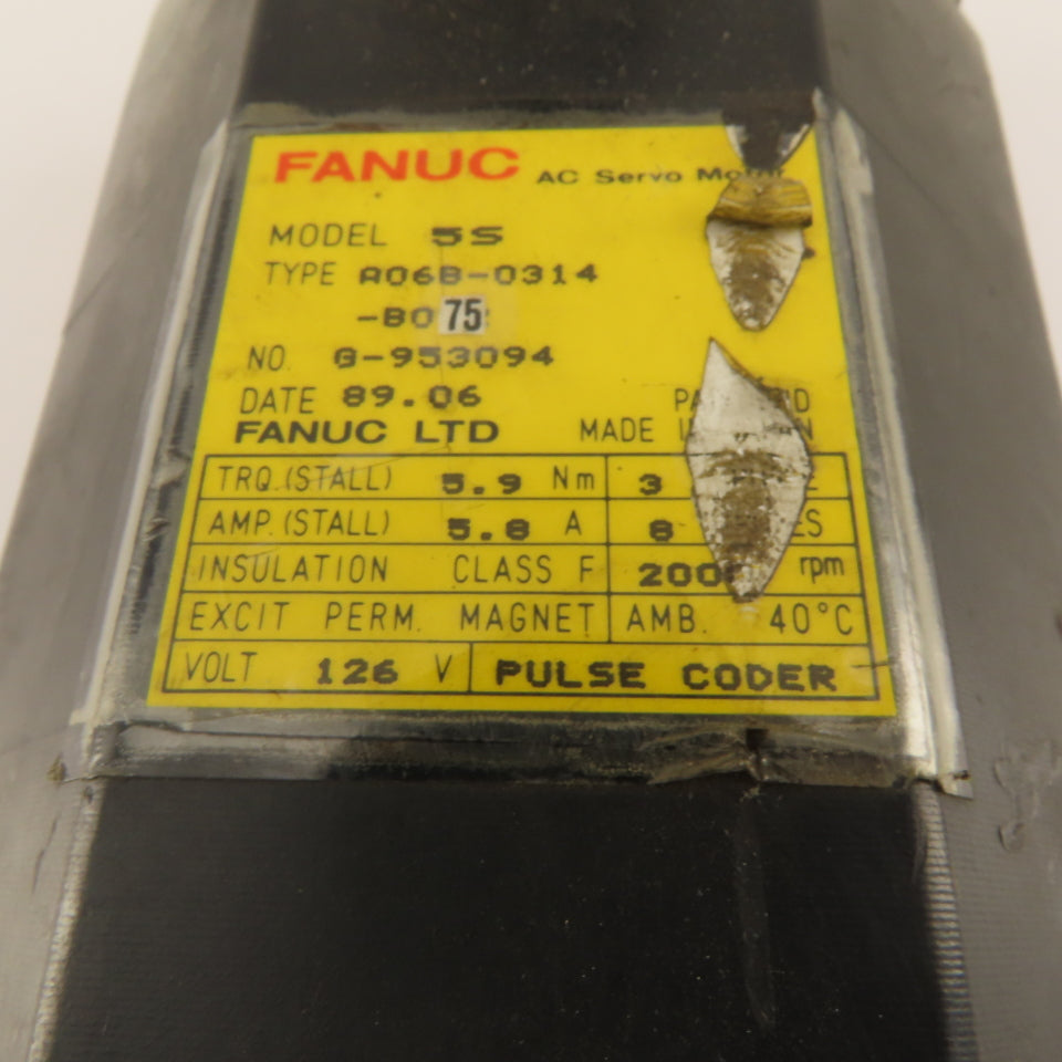 Fanuc A06B-0314-B075 126V AC 5.9Nm 5.8A 2000RPM 3Ph Servo Motor