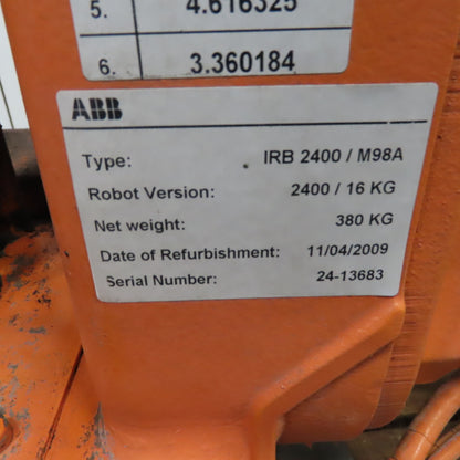ABB IRB2400 Robot Package W/S4C+ Controller & Teach Pendant 480V 3Ph 16KG