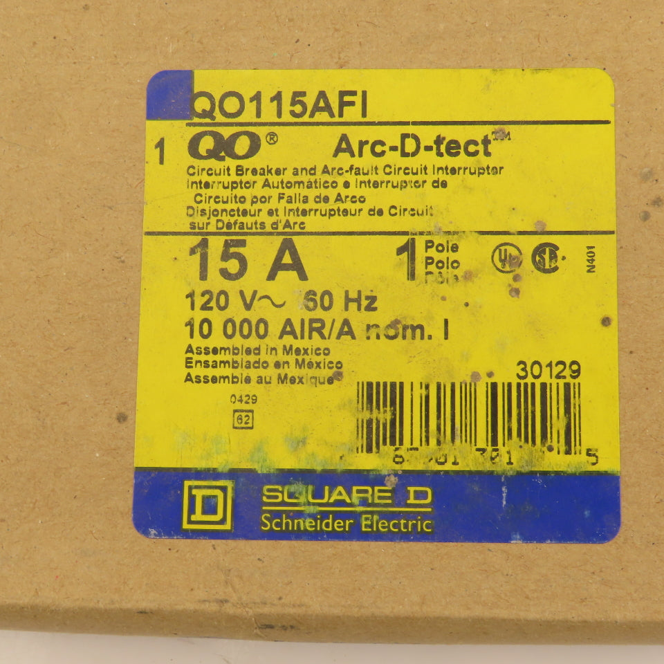 Square D QO115AFI 15A 120VAC 1 Pole Circuit Breaker Arc-D-Tect GFI