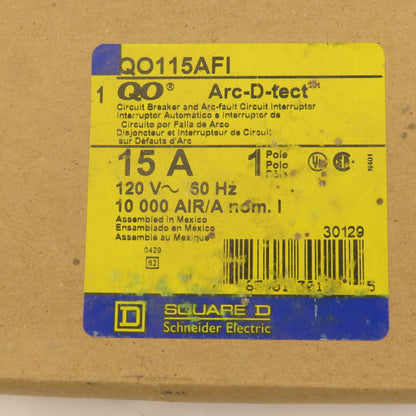 Square D QO115AFI 15A 120VAC 1 Pole Circuit Breaker Arc-D-Tect GFI