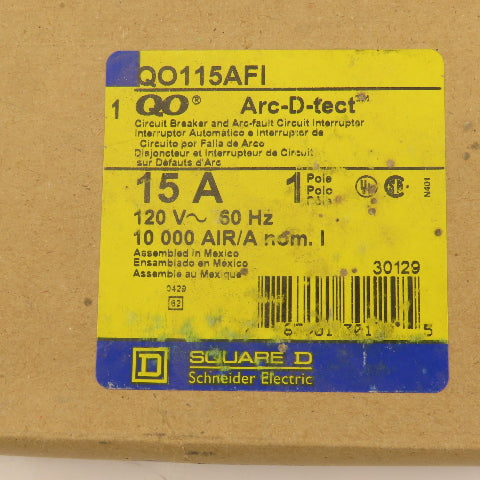 Square D QO115AFI 15A 120VAC 1 Pole Circuit Breaker Arc-D-Tect GFI
