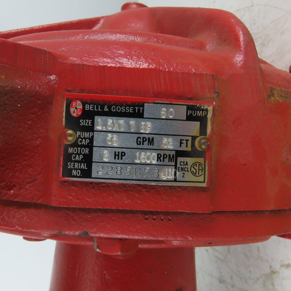 Bell & Gossett F054A Inline Circulating Pump 1.5 x 7 7BF 2HP 208-230/460V 3Ph