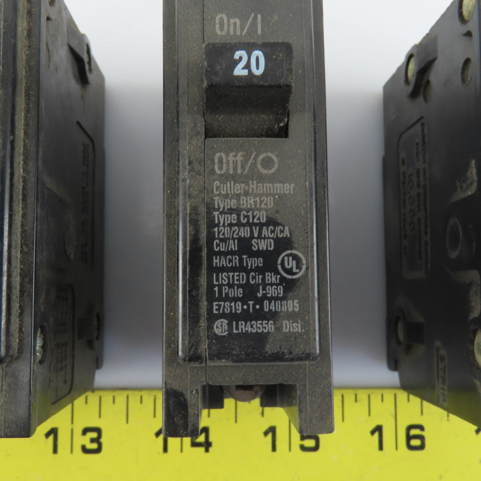 Cutler Hammer BR120 20 Amp Plug On Circuit Breaker 120/240VAC 1 Pole Lot Of 5