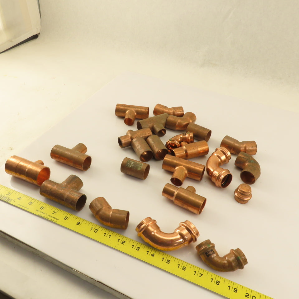 Nibco 1/2"-1-1/4" Elbows & Tees  Wrot Copper Sweat Fittings Mixed Lot Of 22