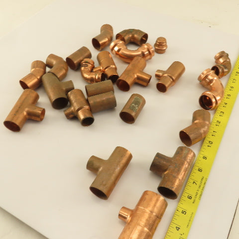 Nibco 1/2"-1-1/4" Elbows & Tees  Wrot Copper Sweat Fittings Mixed Lot Of 22