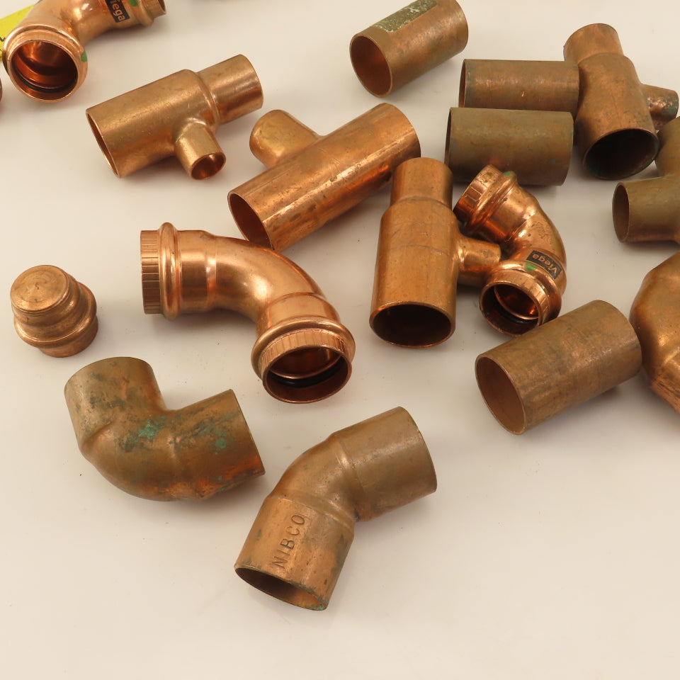 Nibco 1/2"-1-1/4" Elbows & Tees  Wrot Copper Sweat Fittings Mixed Lot Of 22