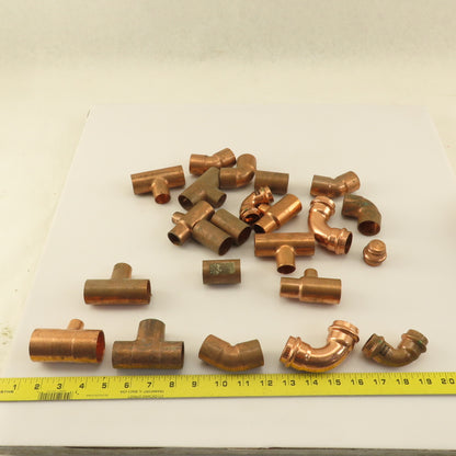 Nibco 1/2"-1-1/4" Elbows & Tees  Wrot Copper Sweat Fittings Mixed Lot Of 22