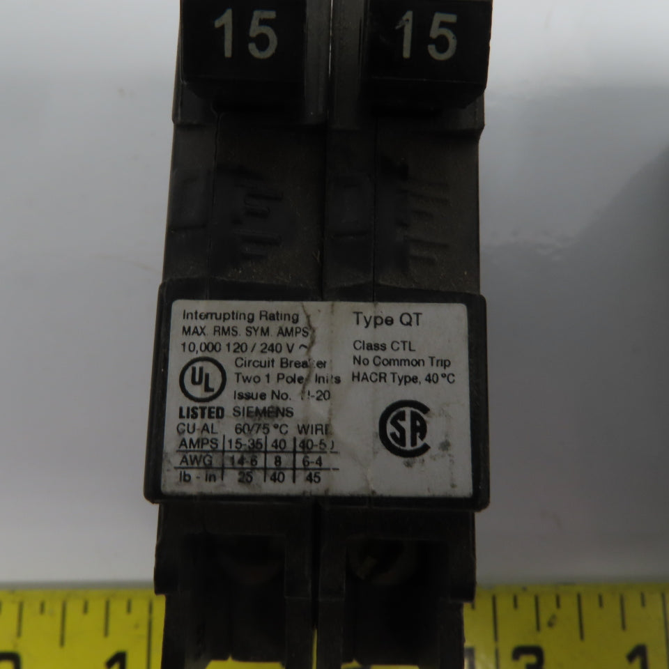 Siemens Q1515 15 Amp Dual Circuit Breaker Type QT 120/240VAC Lot Of 2