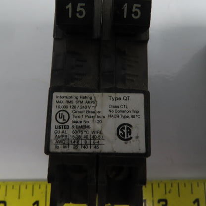 Siemens Q1515 15 Amp Dual Circuit Breaker Type QT 120/240VAC Lot Of 2