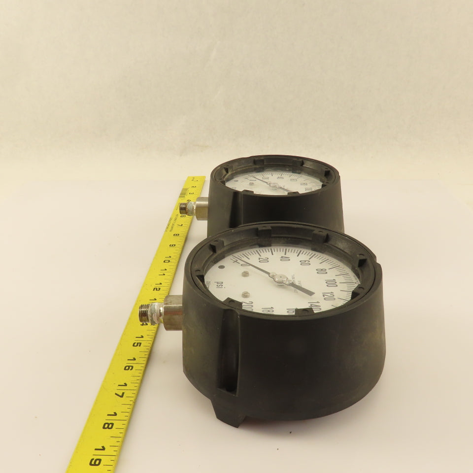 ENFM 316 SS 0-200 PSI Pressure Gauge 4" Dial Tube And Socket 3/8" Male NPT Lot/2