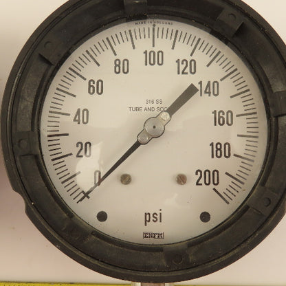 ENFM 316 SS 0-200 PSI Pressure Gauge 4" Dial Tube And Socket 3/8" Male NPT Lot/2