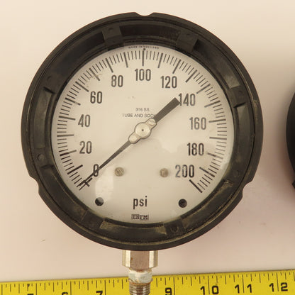 ENFM 316 SS 0-200 PSI Pressure Gauge 4" Dial Tube And Socket 3/8" Male NPT Lot/2
