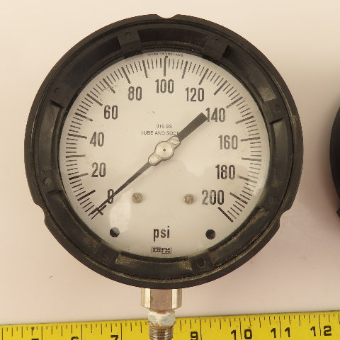 ENFM 316 SS 0-200 PSI Pressure Gauge 4" Dial Tube And Socket 3/8" Male NPT Lot/2