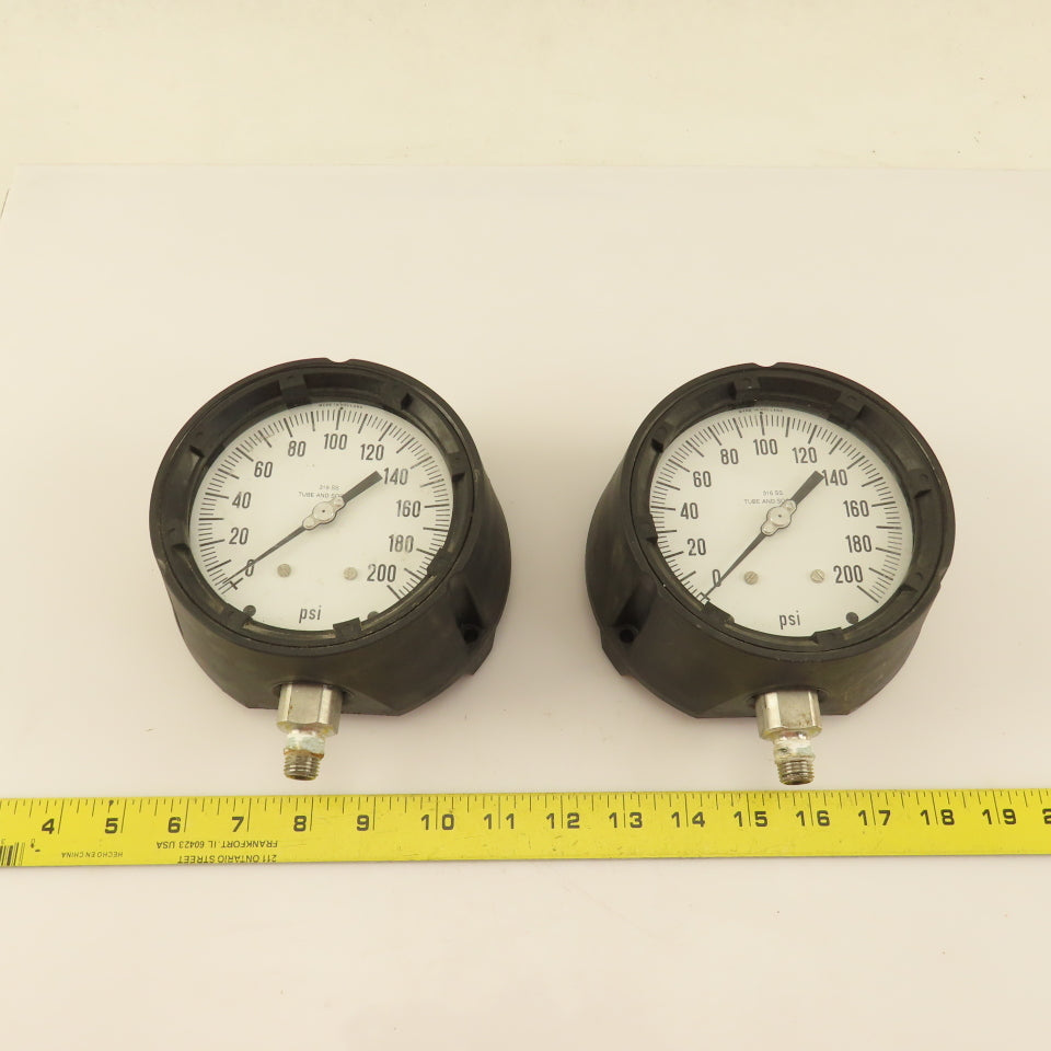 ENFM 316 SS 0-200 PSI Pressure Gauge 4" Dial Tube And Socket 3/8" Male NPT Lot/2