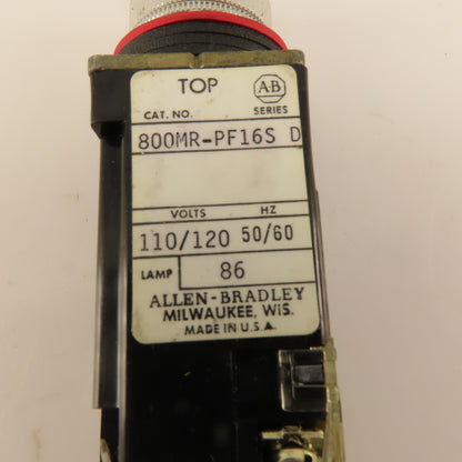 Allen Bradley 800MR-PF16S 300VAC 110/120V Lamp Illuminated RED Push Button