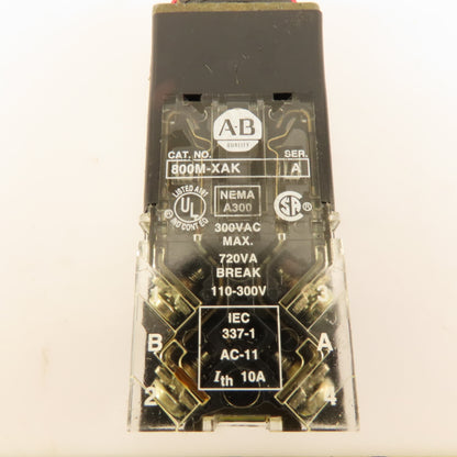 Allen Bradley 800MR-PF16S 300VAC 110/120V Lamp Illuminated RED Push Button