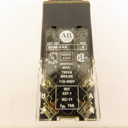Allen Bradley 800MR-PF16S 300VAC 110/120V Lamp Illuminated RED Push Button