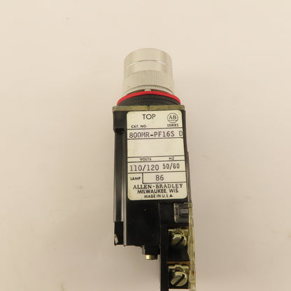 Allen Bradley 800MR-PF16S 300VAC 110/120V Lamp Illuminated RED Push Button