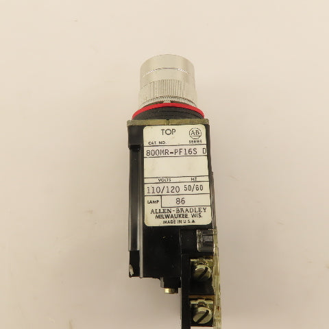 Allen Bradley 800MR-PF16S 300VAC 110/120V Lamp Illuminated RED Push Button