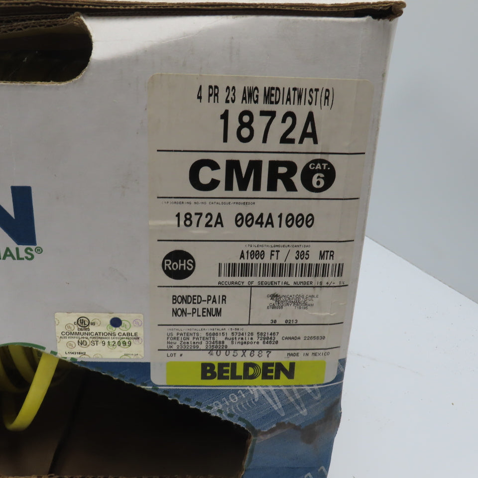 Belden 1872A 004A1000 23 AWG Multi-Conductor Cat 6 Bonded Pair Cable 4-Pair 692'