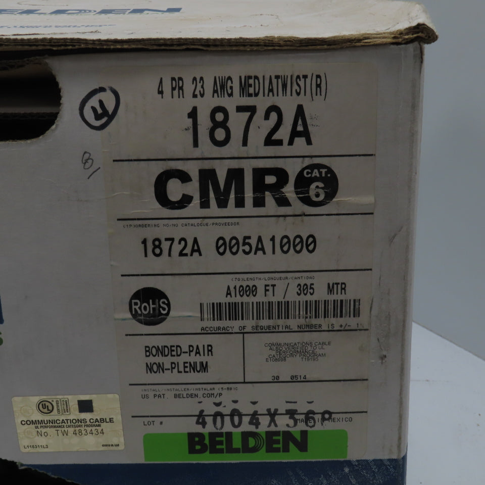Belden 1872A 005A1000 23 AWG Cat 6 Horizontal Bonded Pair 4 Pair Cable 320'