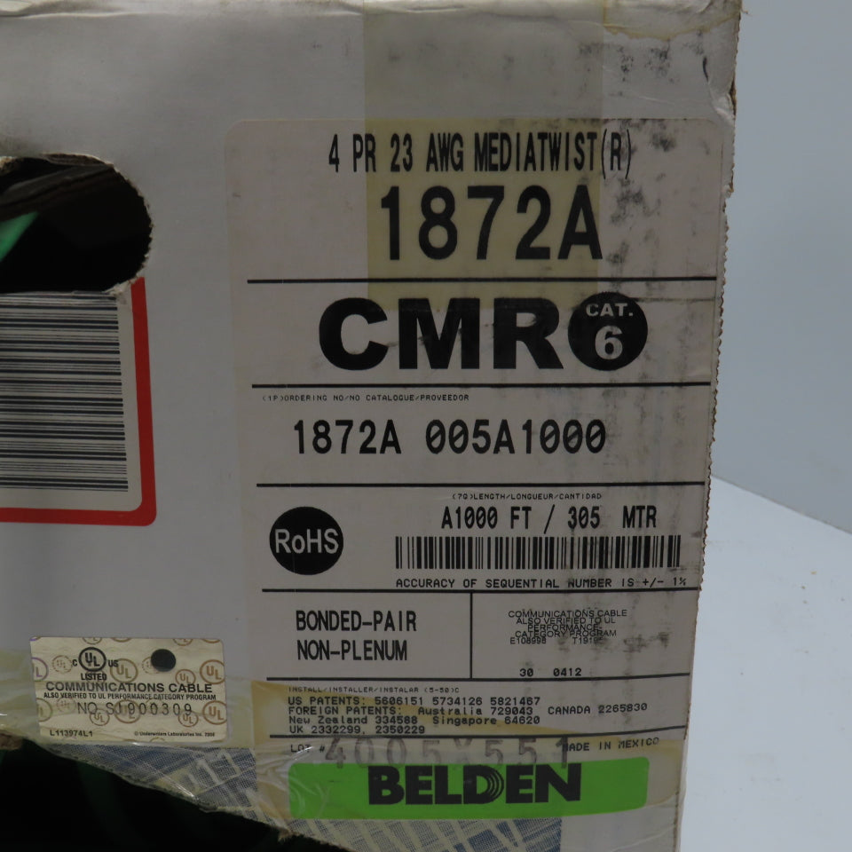Belden 1872A 005A1000 23 AWG Cat 6 Horizontal Bonded Pair 4 Pair Cable 454'