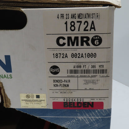 Belden 1872A 002A1000 23 AWG 4 Pair Cat 6 Bonded Pair Communications Cable 184'