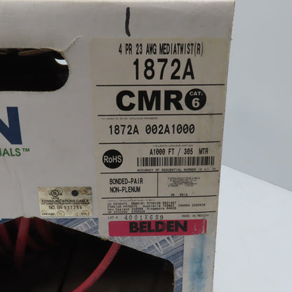 Belden 1872A 002A1000 23 AWG 4 Pair Cat 6 Bonded Pair Communications Cable 402'
