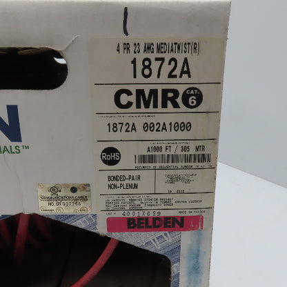 Belden 1872A 002A1000 23 AWG 4 Pair Cat 6 Bonded Pair Communications Cable 402'