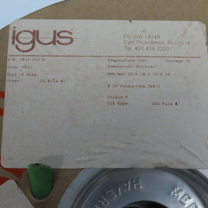 Igus CF11-013-D 30V Servo Motor Feedback Cable 3 Pair  26AWG 1 Pair 20AWG 75'