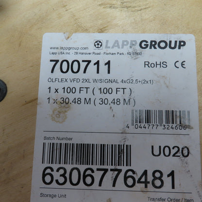 Lapp 700711 14AWG 2KV 4 Conductor 2 Ground Olflex Power & Control Cable 100'