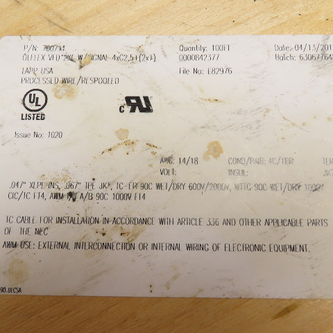 Lapp 700711 14AWG 2KV 4 Conductor 2 Ground Olflex Power & Control Cable 100'