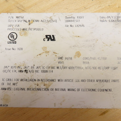 Lapp 700711 14AWG 2KV 4 Conductor 2 Ground Olflex Power & Control Cable 100'